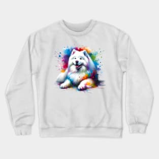 Samoyed Dog Captured in Colorful Abstract Splash Art Crewneck Sweatshirt